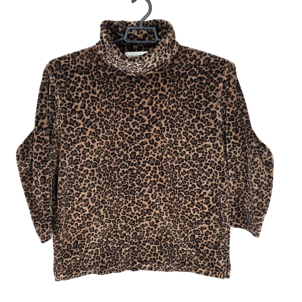 Womens Jones Wear Sport Leopard Print Turtleneck Pullover Cotton Polyester M